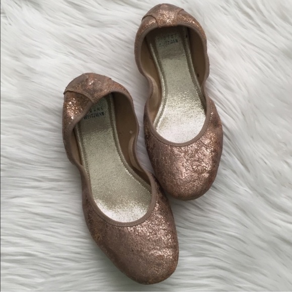 Stuart Weitzman Frisky Scrunch Penny Ballet Flats 9.5 Crackled Gold - Picture 2 of 8